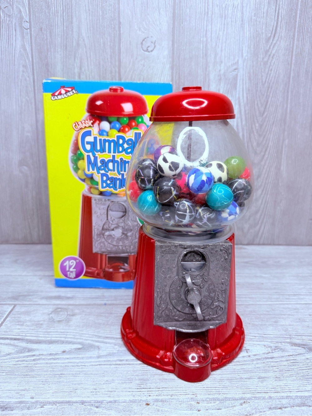 Carnival table top gum ball machine full of bouncy balls works